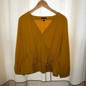 J. Crew mustard yellow tie waist peplum top